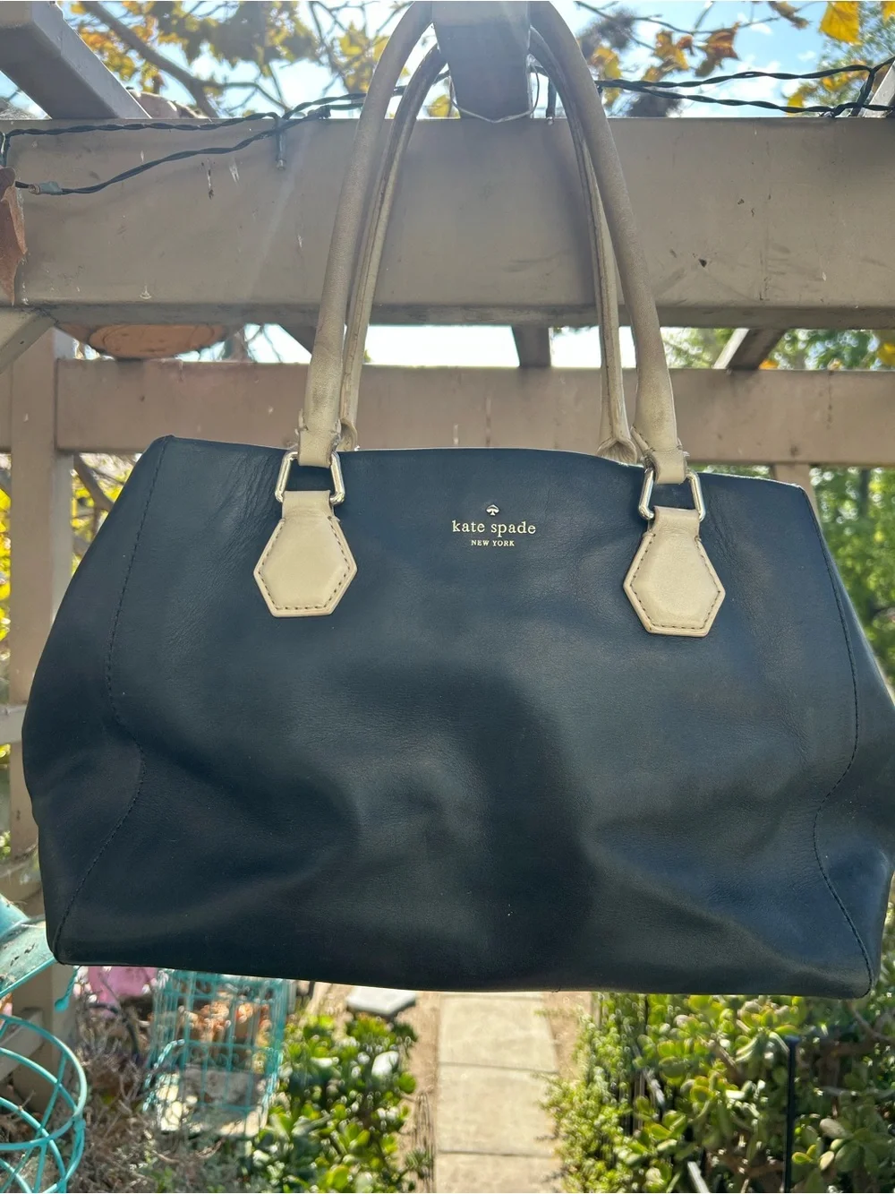 kate spade Black Tote with Cream Handles